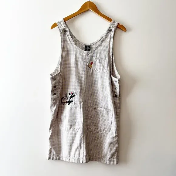 90s Vintage Looney Tunes Plaid Tank Dress Size Small - Picture 2 of 7